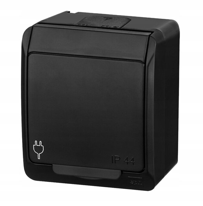 HERMES CZARNY GNIAZDO NT 1X Z/U Z KLAPKĄ 2P+Z IP44 ZACISKI ŚRUBOWE 16A 250V - obrazek 2