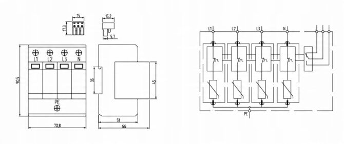 ST30B+C4P OGRANICZNIK PRZEPIĘĆ T1+T2 B+C 4P 4M 30/60KA SIMTEC 85201010 - obrazek 7