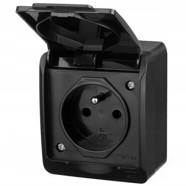 HERMES CZARNY GNIAZDO NT 1X Z/U Z KLAPKĄ 2P+Z IP44 ZACISKI ŚRUBOWE 16A 250V