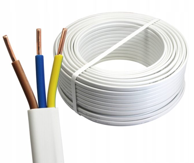 YDYP 3X 1.5 ŻO BIAŁY PRZEWÓD INSTALACYJNY PŁASKI DRUT 450/750V Elektrokabel