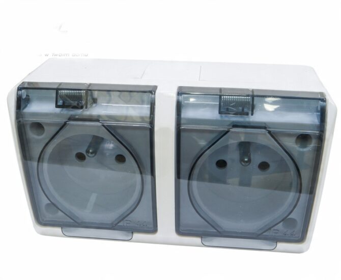 HERMES BIAŁY GNIAZDO NT 2X Z/U Z KLAPKĄ DYMNĄ IP44 ZACISKI ŚRUBOWE 16A 250V - obrazek 9